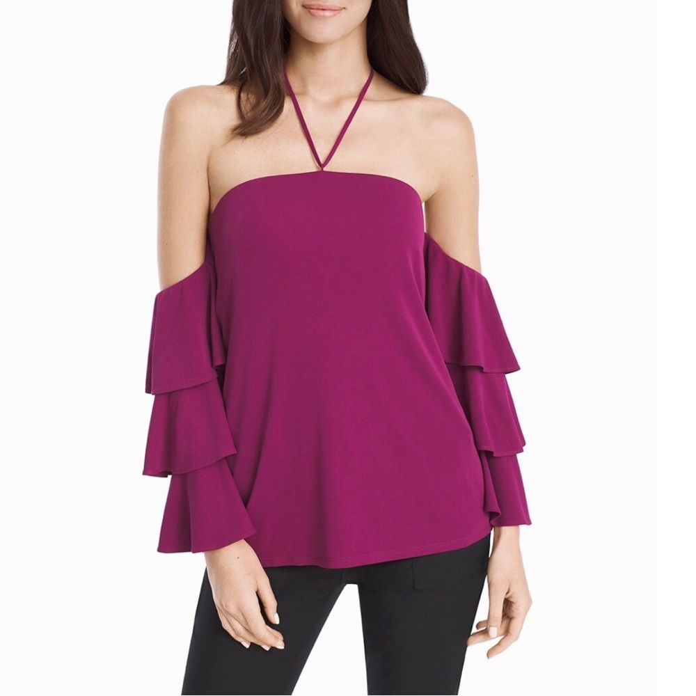 White House Black Market Off The-Shoulder 3/4 Sleeve Tiered Top Size 0